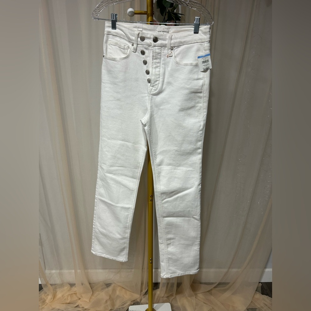 Good American High Rise White Jeans
